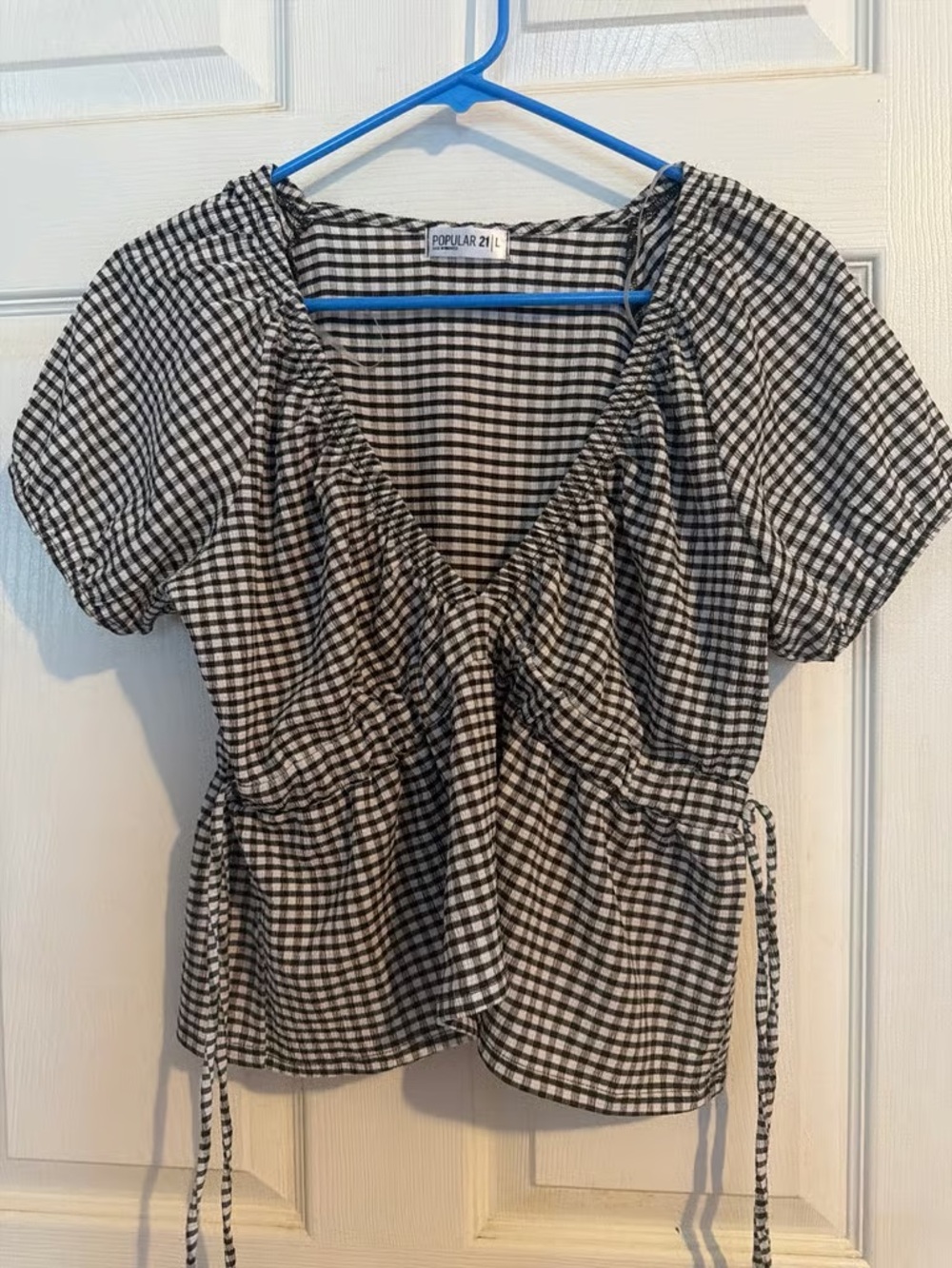 Black & White Gingham Short Sleeve Peplum Top
